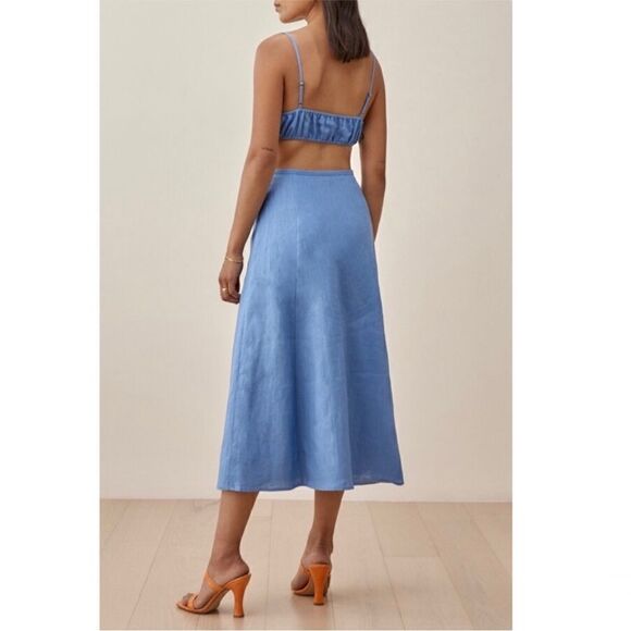 REFORMATION KAMREN TWO-PIECE LINEN DRESS IN PARISIAN BLUE size 12 - Picture 3 of 9